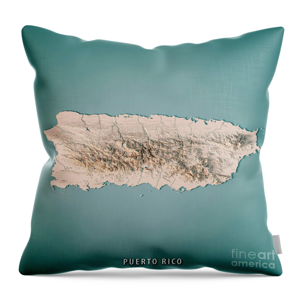 Puerto Rico Throw Pillow featuring the digital art Puerto Rico 3D Render Topographic Map Neutral by Frank Ramspott