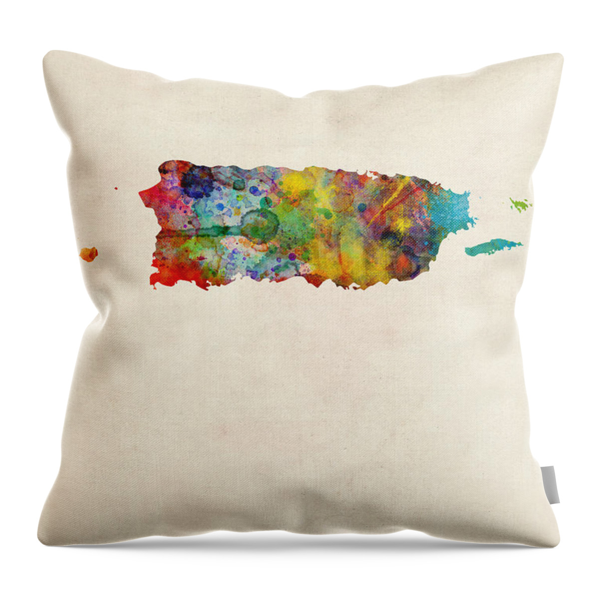 United States Map Throw Pillow featuring the digital art Puerto Rico Watercolor Map by Michael Tompsett