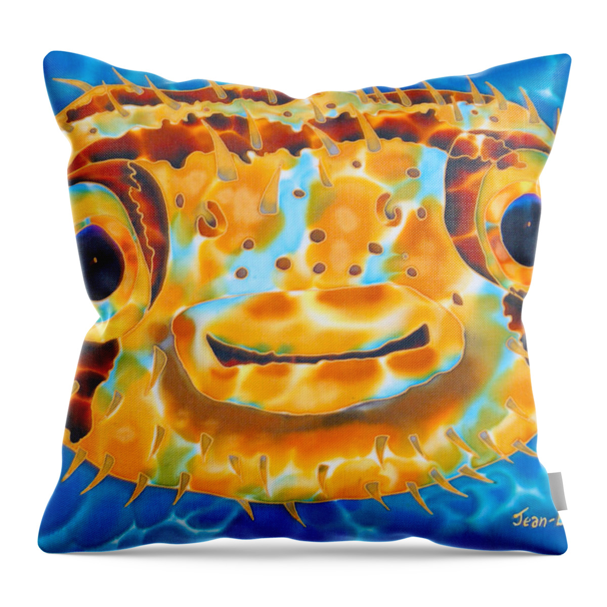 Fish Art Throw Pillow featuring the painting Puffer Fish by Daniel Jean-Baptiste