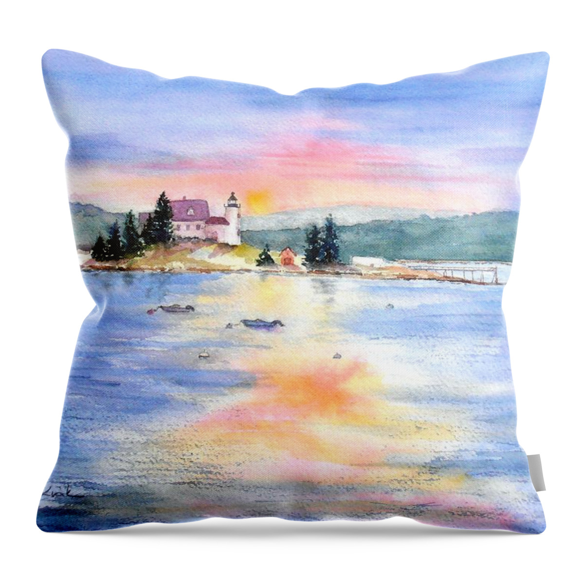 Maine Throw Pillow featuring the painting Pumpkin Sunset by Diane Kirk