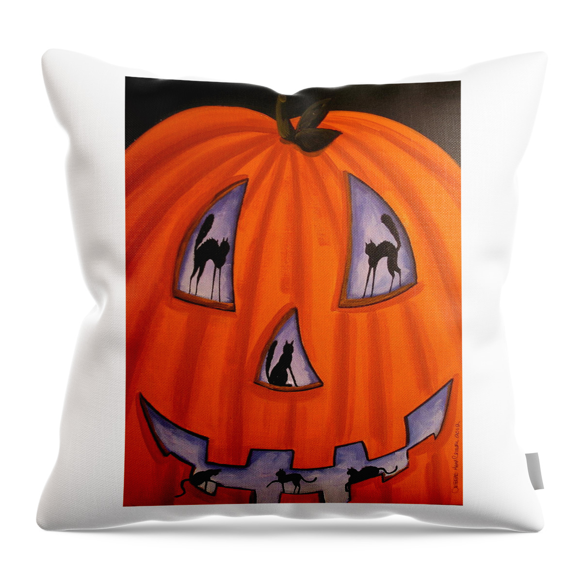 Halloween Eve - a folkartmama original - primitive folk art Throw Pillow