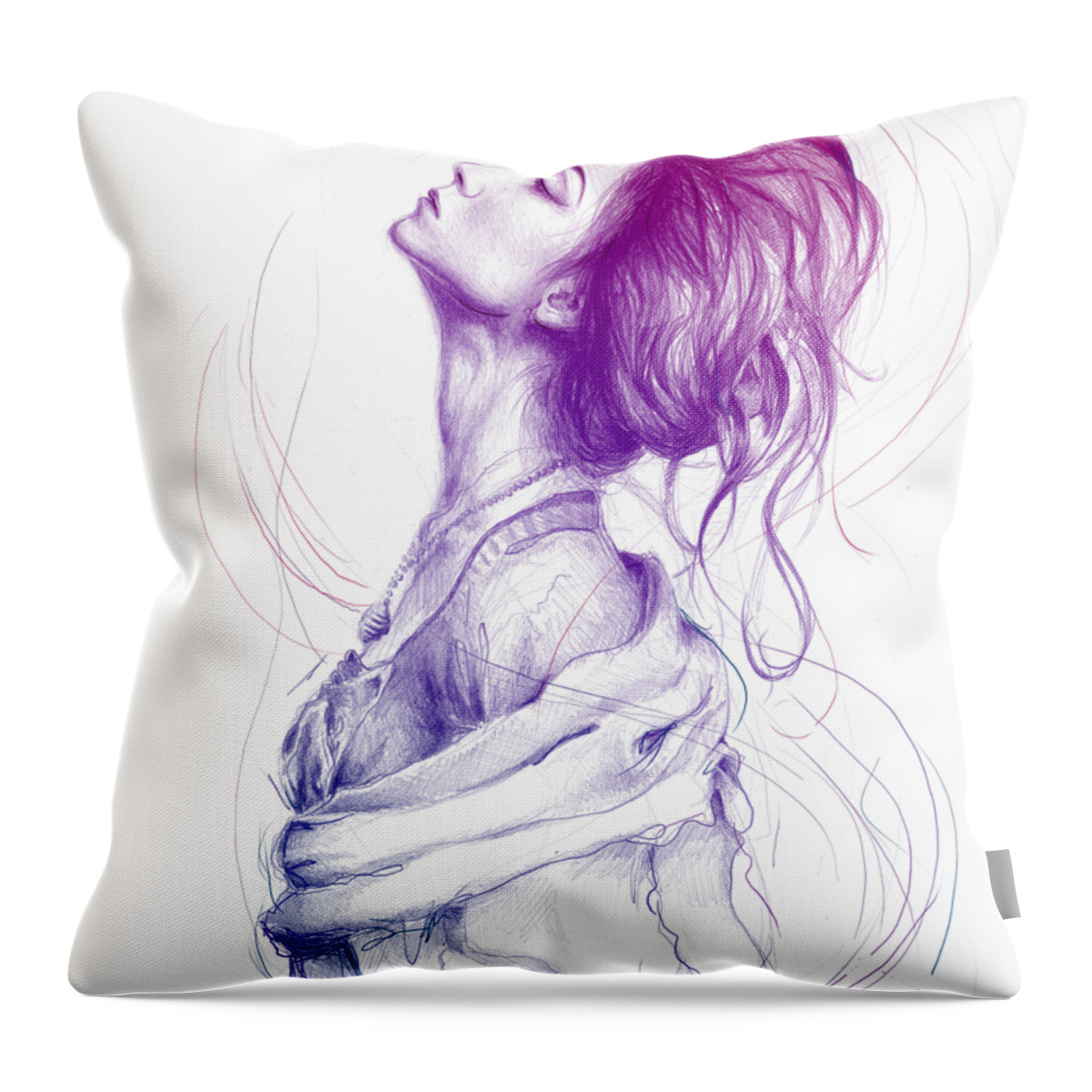 Pencil Portrait Throw Pillow featuring the drawing Purple Fashion Illustration by Olga Shvartsur