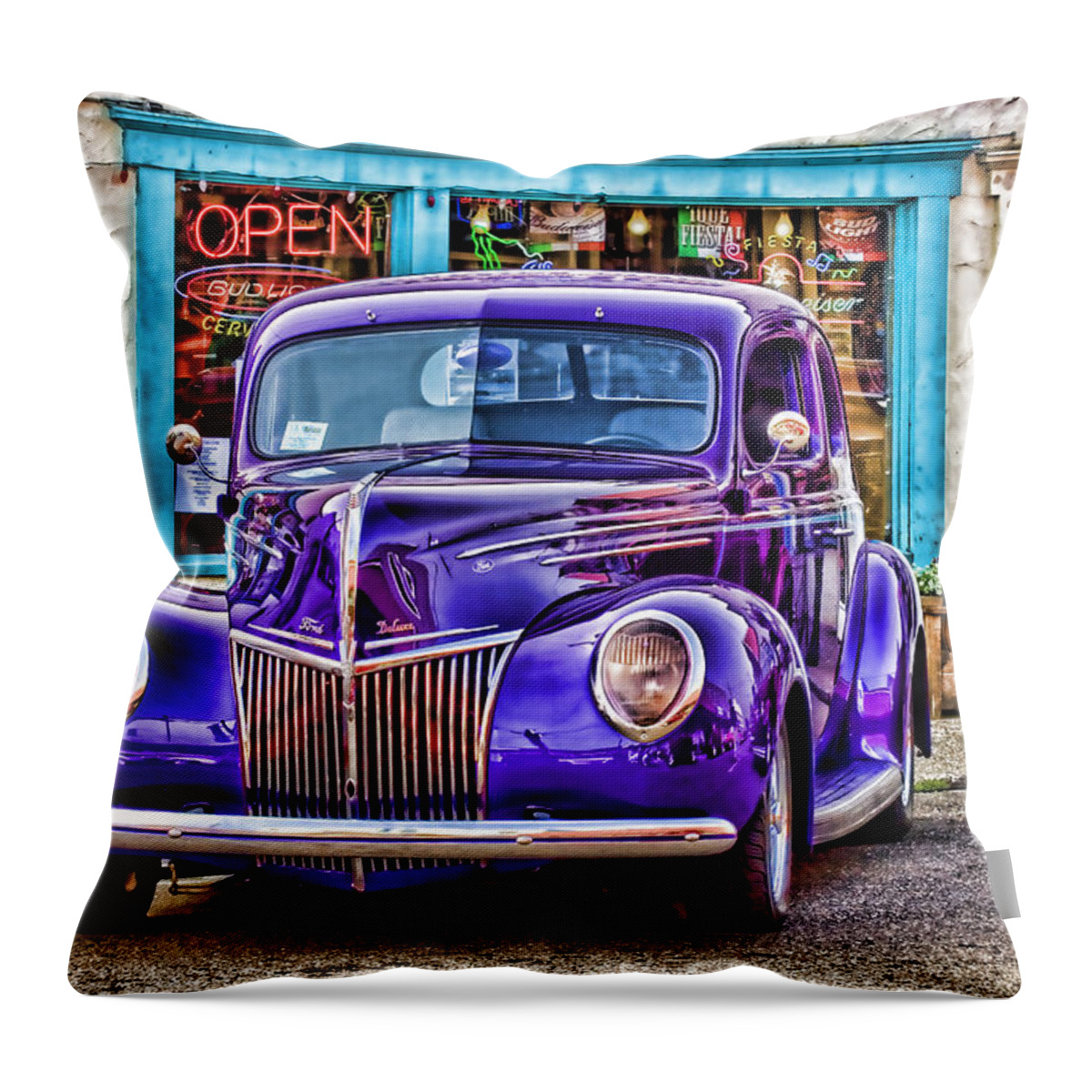Florence Oregon Throw Pillow featuring the photograph Purple Ford DeLuxe by Carol Leigh