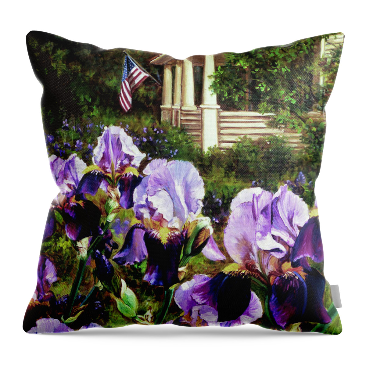 Iris Throw Pillow featuring the painting Purple Irises by Marie Witte