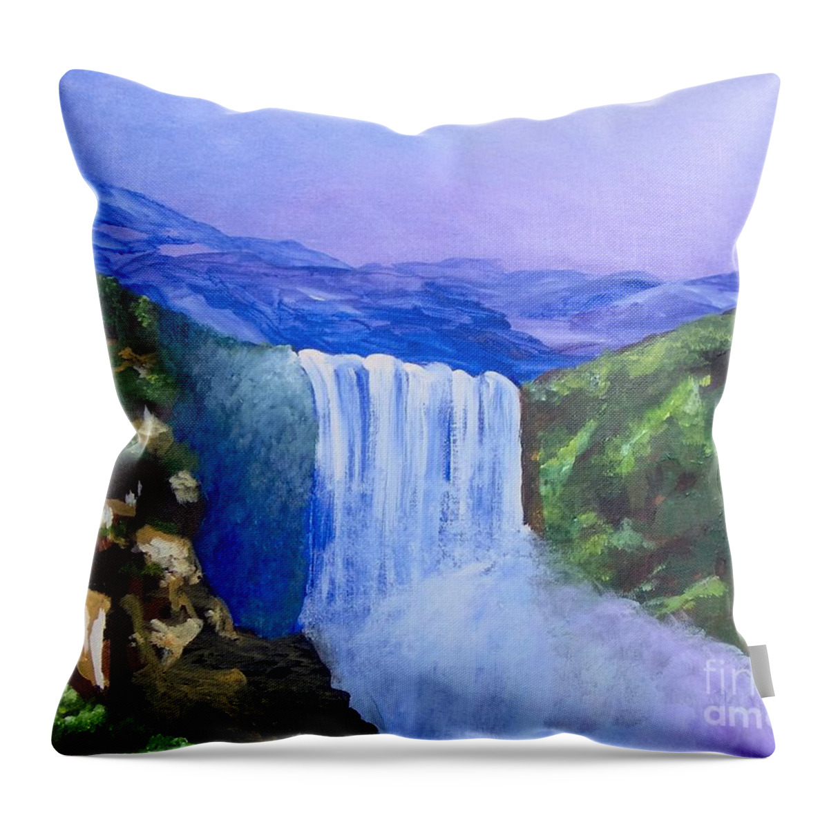 Landscape Throw Pillow featuring the painting Purple Mountains by Saundra Johnson