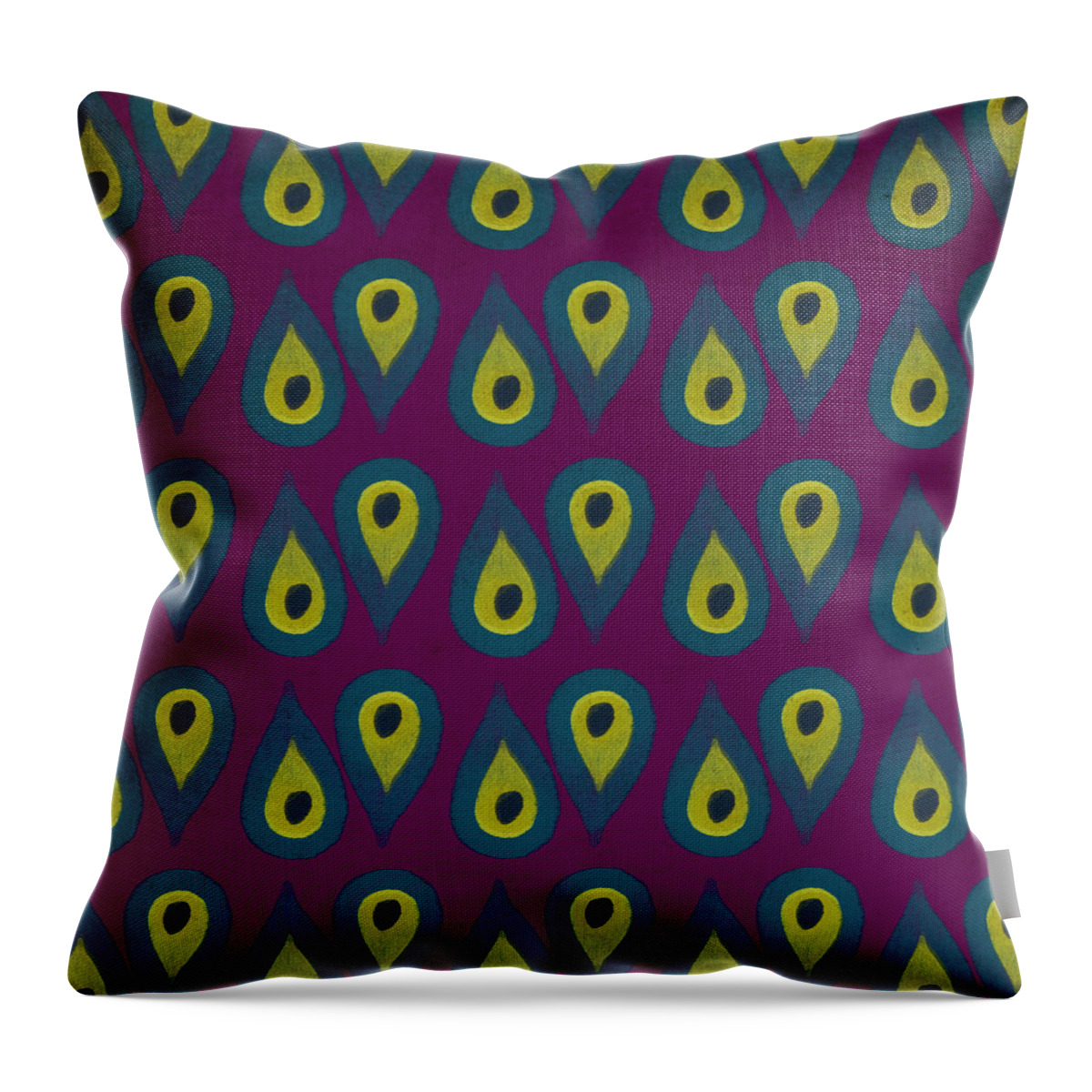 Pattern Throw Pillow featuring the mixed media Purple Peackock Print by Linda Woods