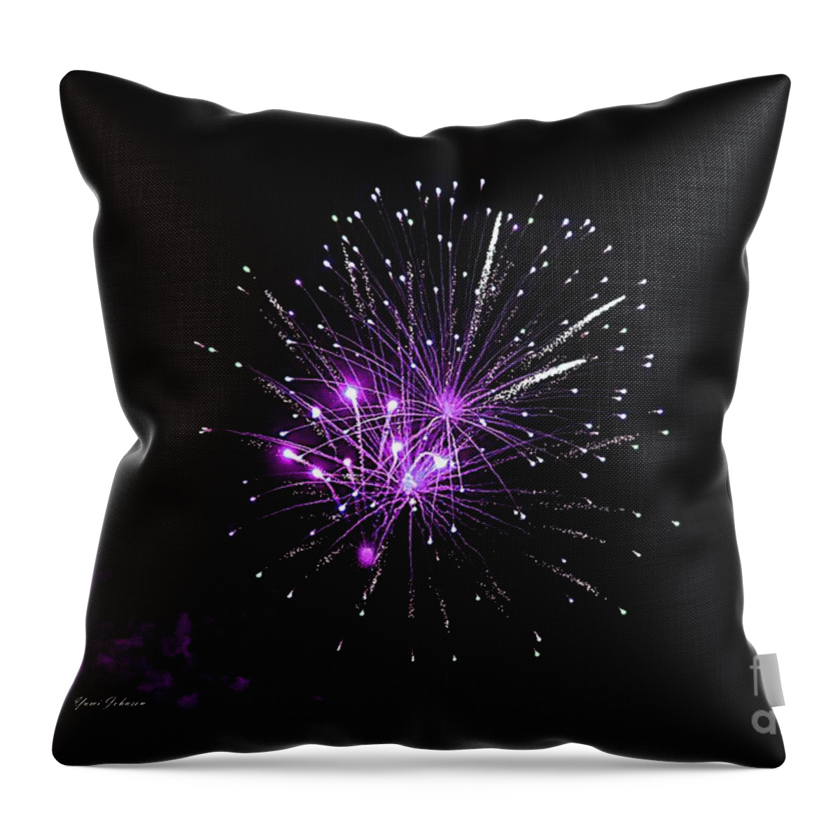 Fireworks Throw Pillow featuring the photograph Purple sparkle in the Sky by Yumi Johnson