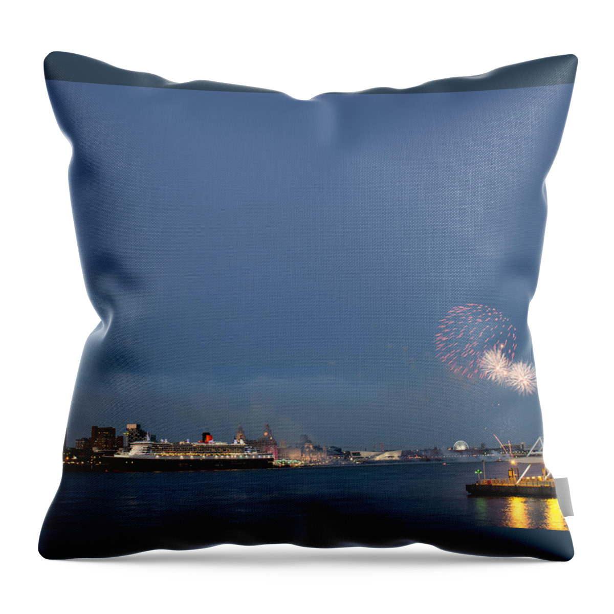  Cunard Throw Pillow featuring the photograph Queen Mary 2 celebrates #175 by Spikey Mouse Photography