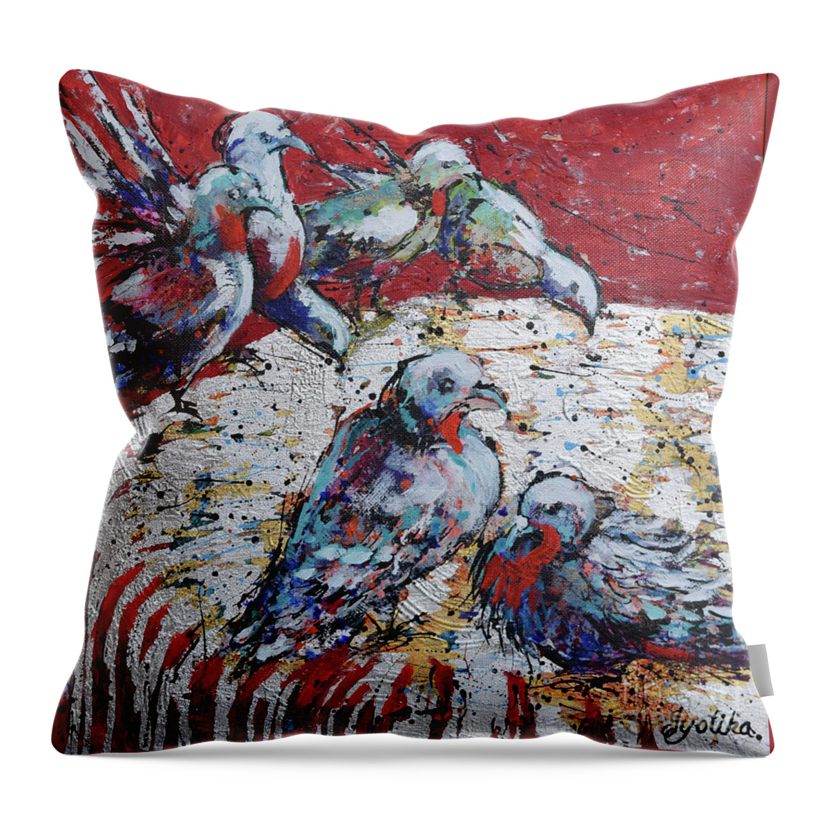 Bathe Throw Pillow featuring the painting Quenching Thirst by Jyotika Shroff