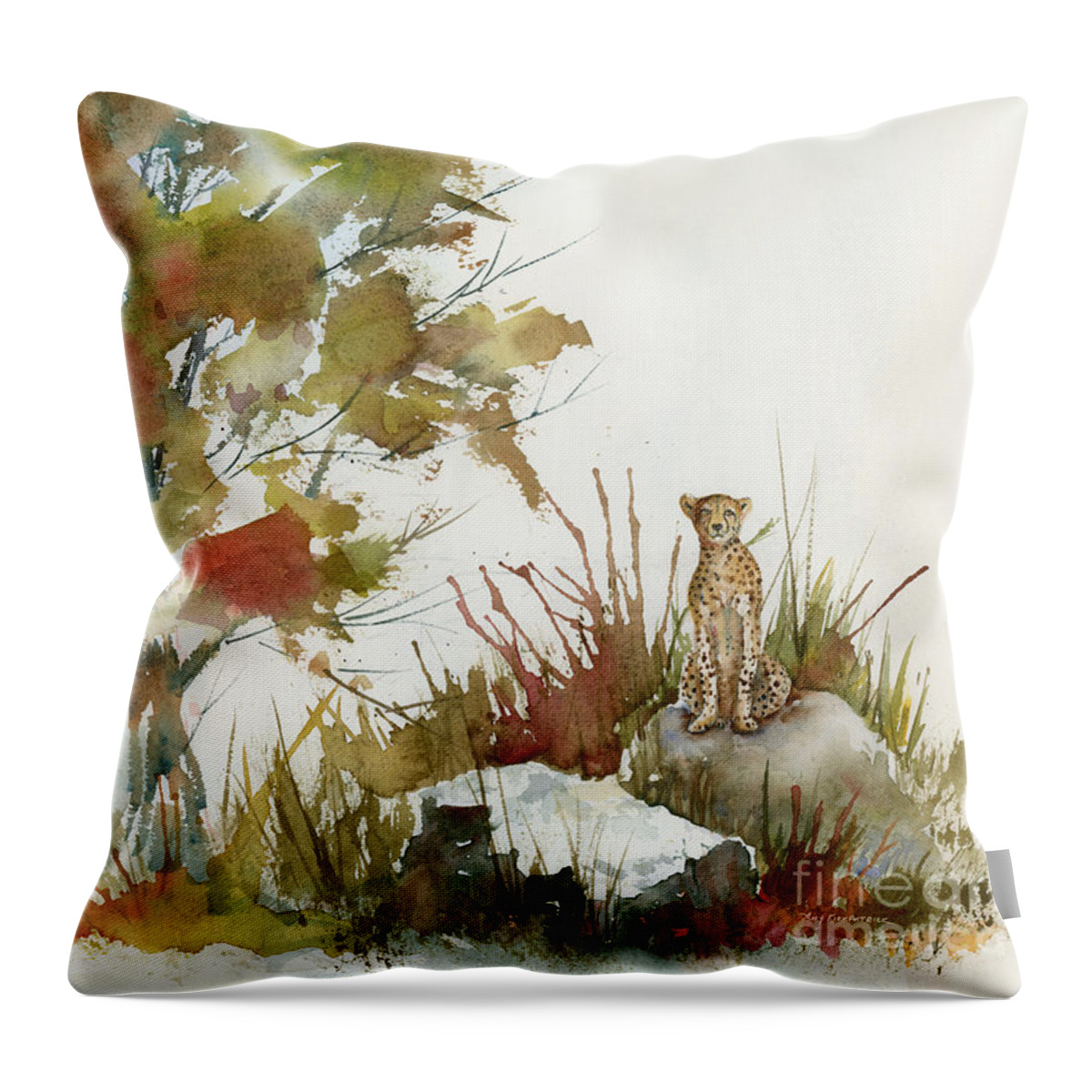Cheetah Throw Pillow featuring the painting Quiet Watch by Amy Kirkpatrick
