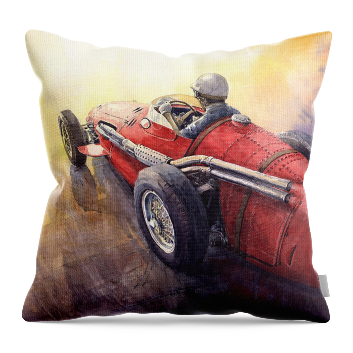 Auto Throw Pillow featuring the painting Racing Light Maserati 250 F by Yuriy Shevchuk