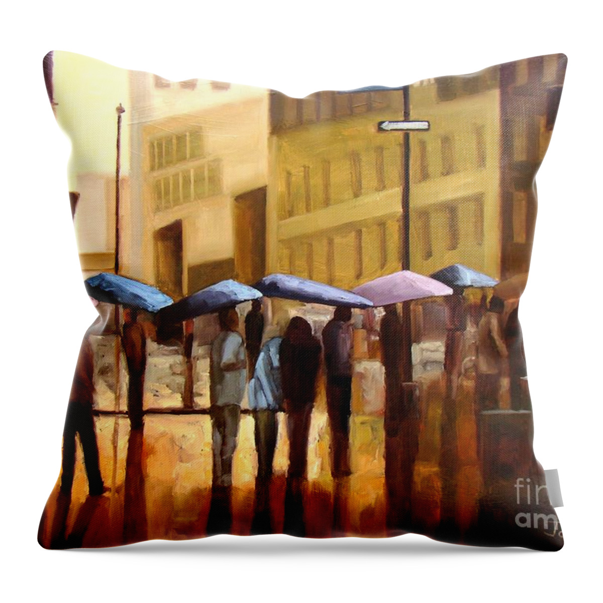 Cityscape Throw Pillow featuring the painting Rain in Manhattan number seventeen by Tate Hamilton