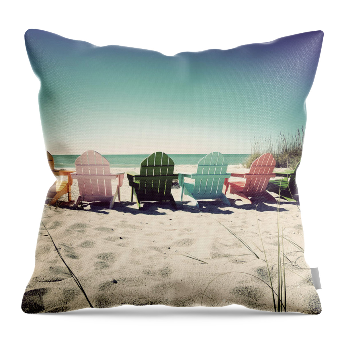 Florida Throw Pillow featuring the photograph Rainbow Beach-Vintage by Chris Andruskiewicz