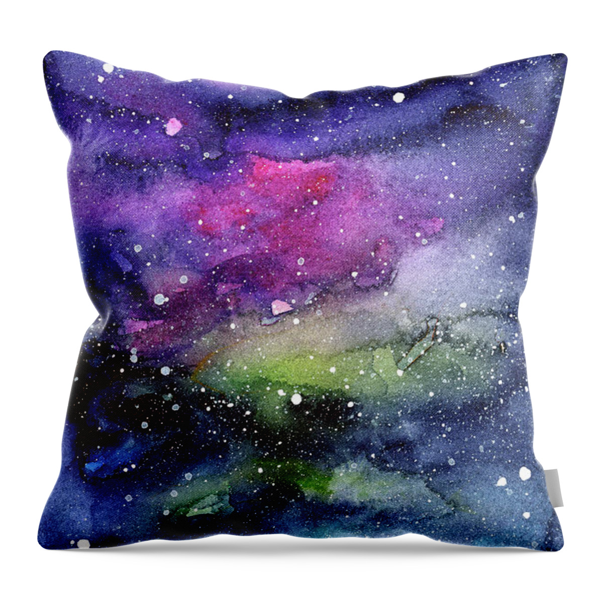 Nebula Throw Pillow featuring the painting Rainbow Galaxy Watercolor by Olga Shvartsur