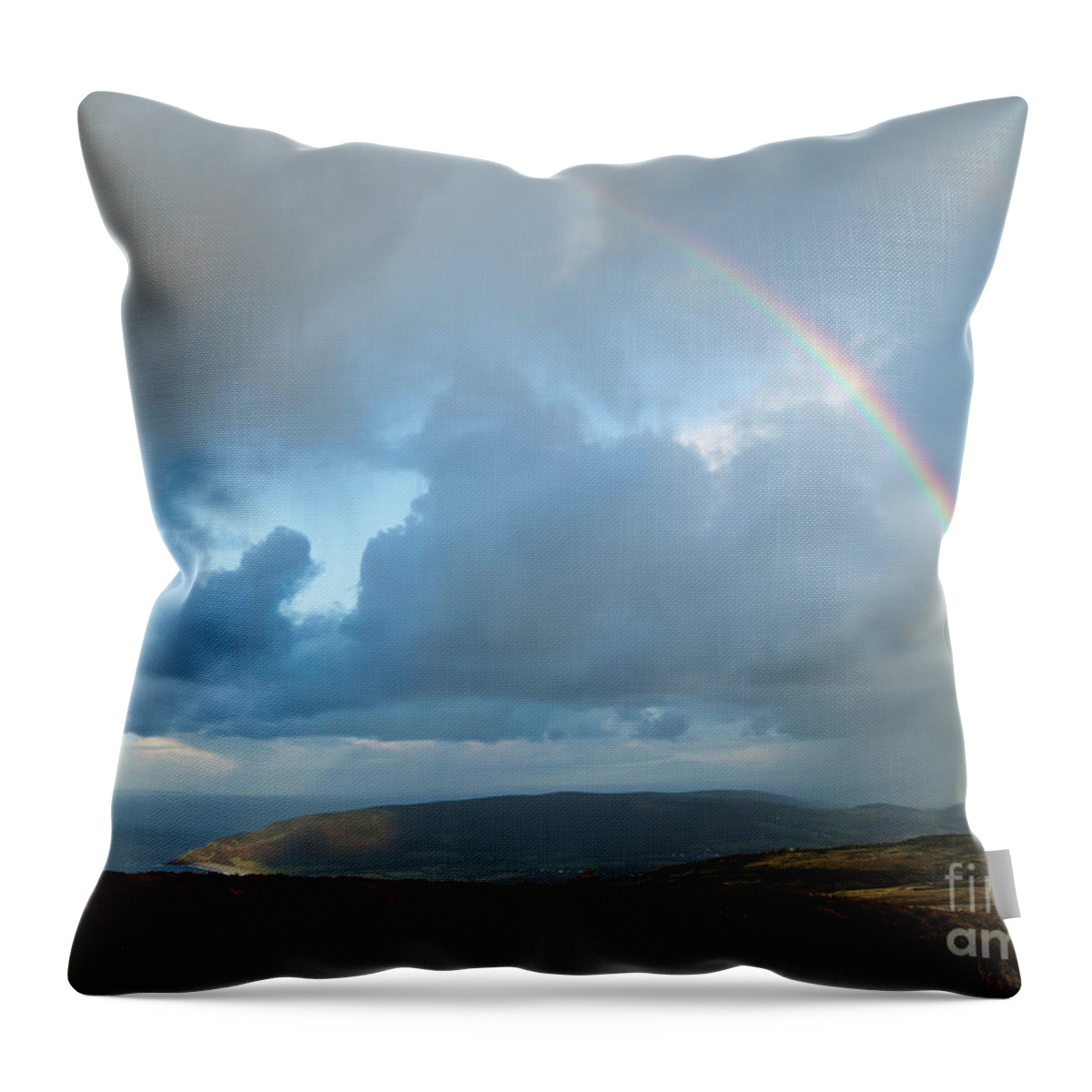 Rainbow Throw Pillow featuring the photograph Rainbow over Porlock Hill by Andy Myatt