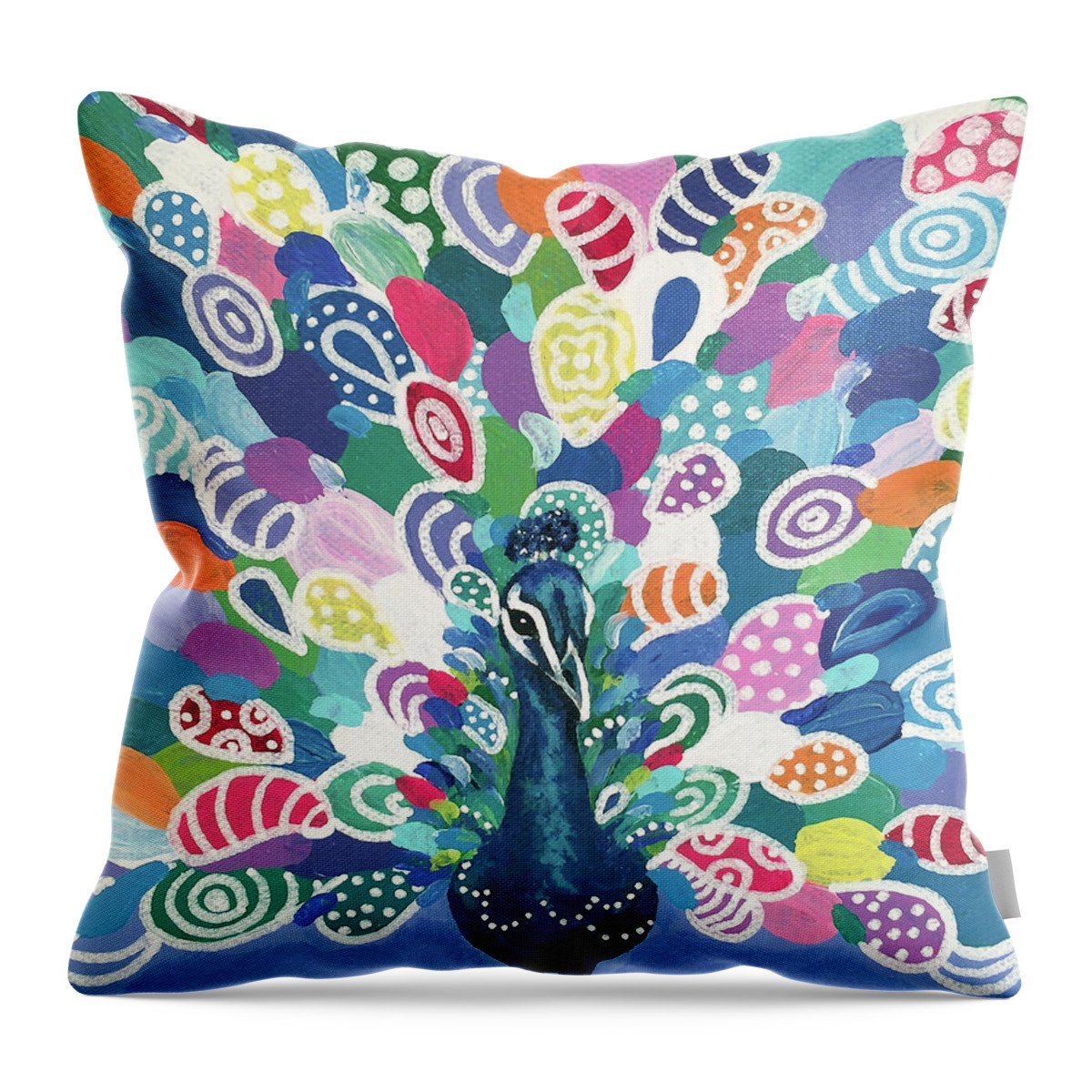 Bird Throw Pillow featuring the painting Rainbow Peacock by Beth Ann Scott
