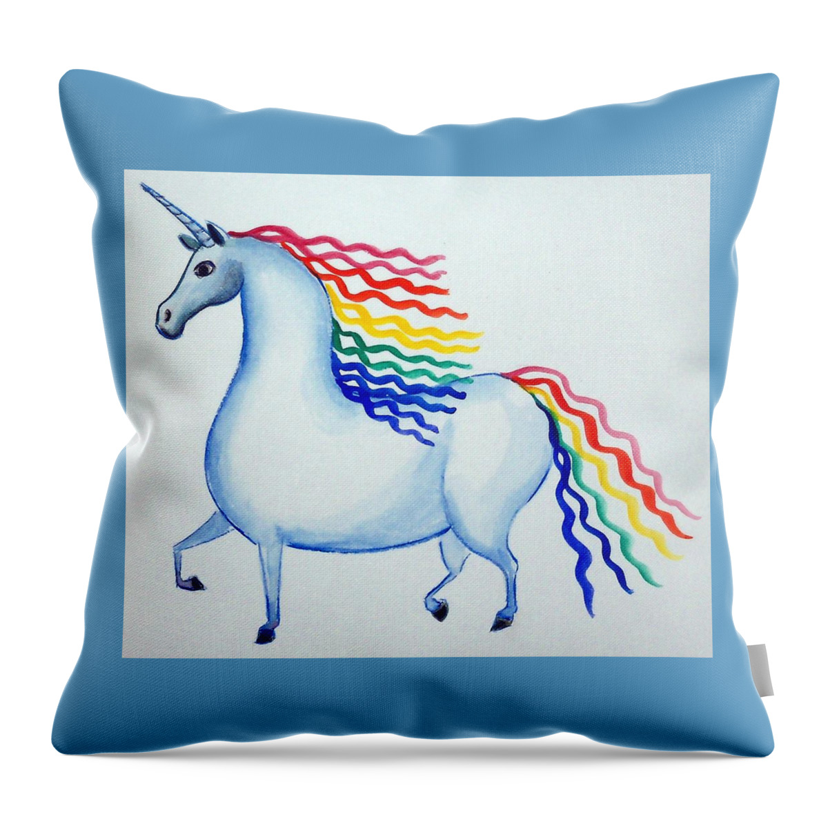 Unicorn Throw Pillow featuring the painting Rainbow Unicorn by Debbie Criswell
