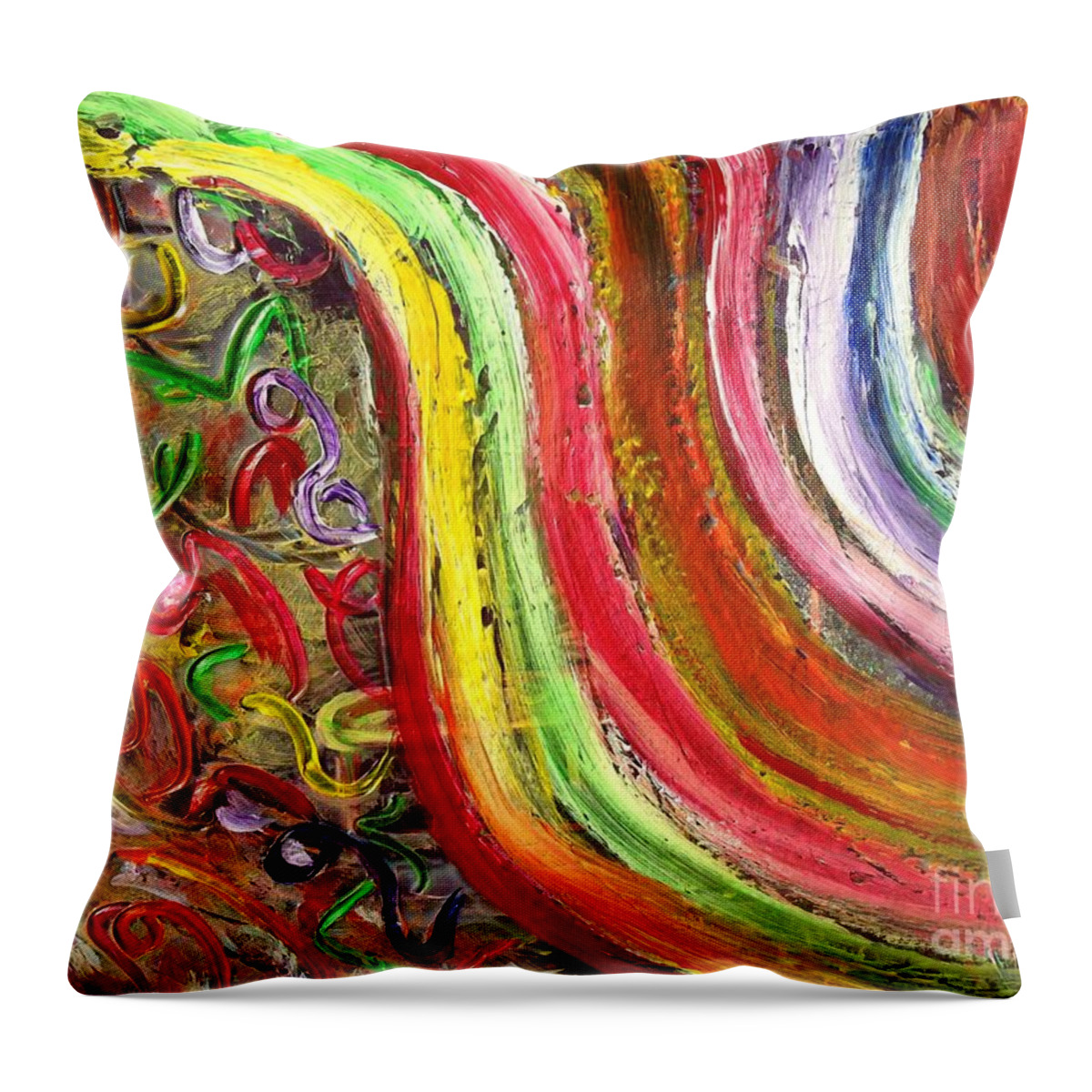Rainbows Throw Pillow featuring the painting Rainbows and puzzels by Sarahleah Hankes