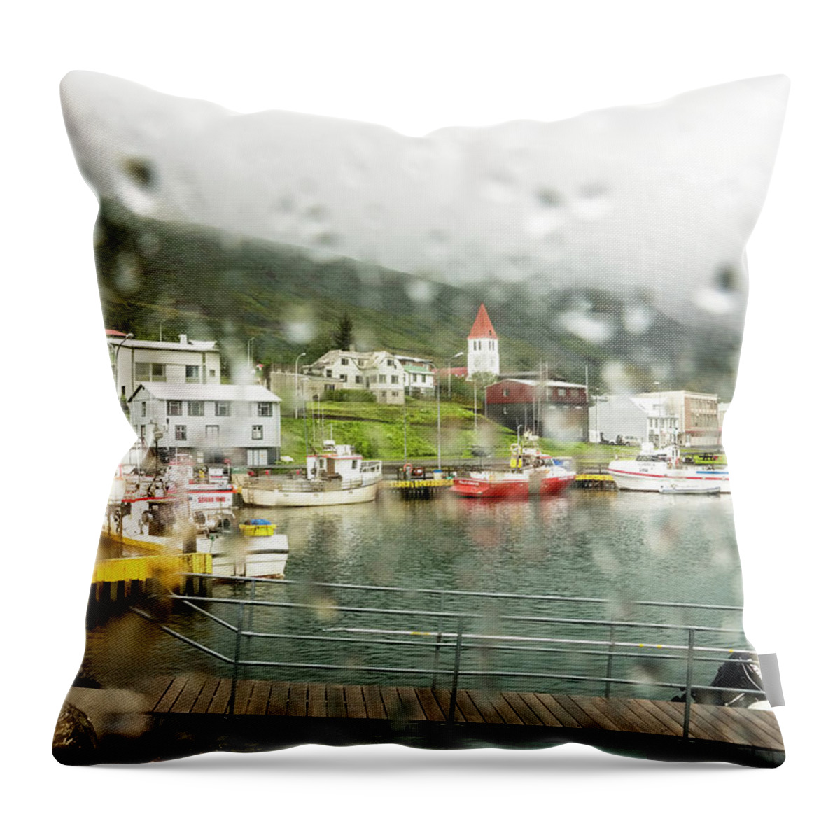 Iceland Throw Pillow featuring the photograph Rainy Day In Siglufjorour by Tom Singleton