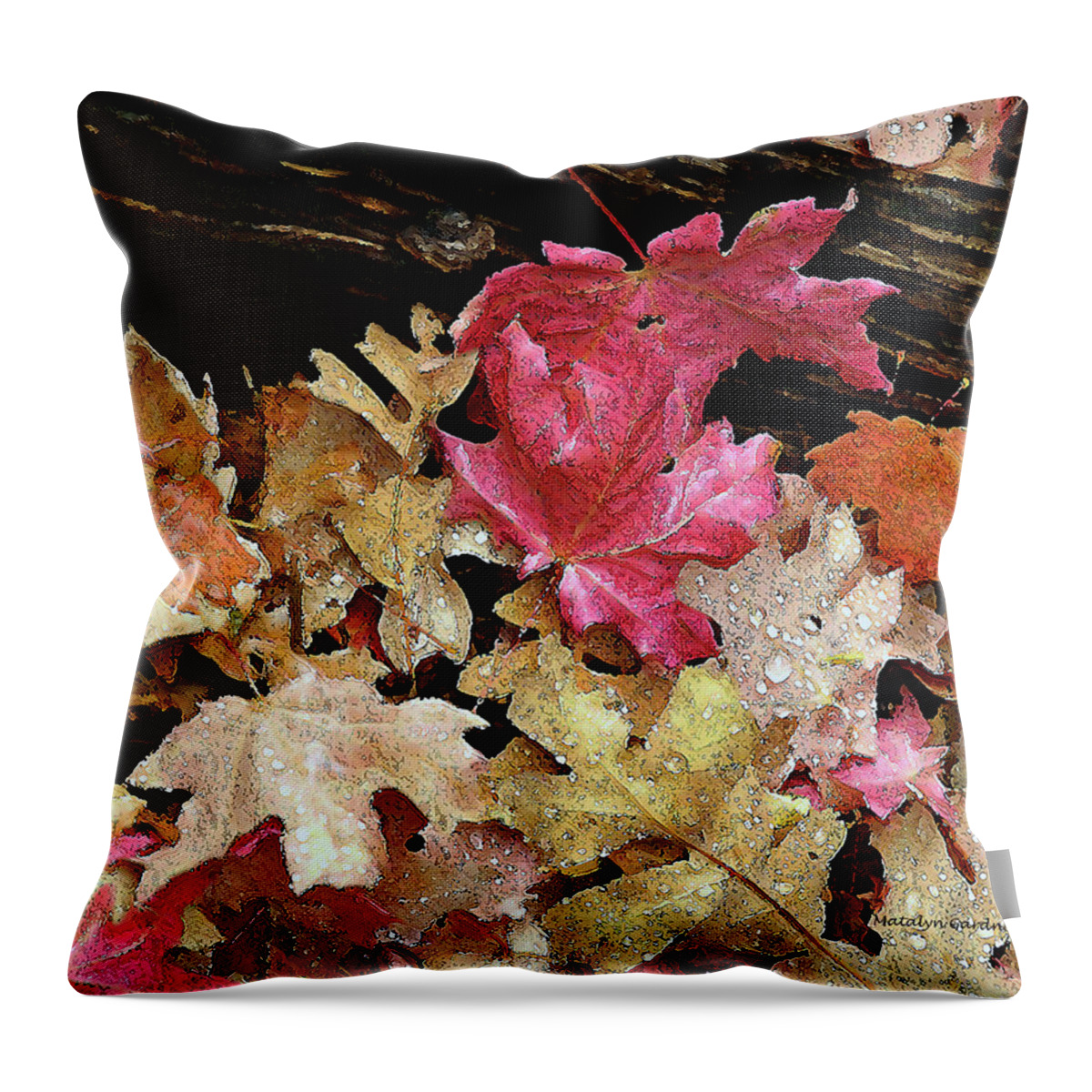 Leaves Throw Pillow featuring the photograph Rainy Day Leaves by Matalyn Gardner