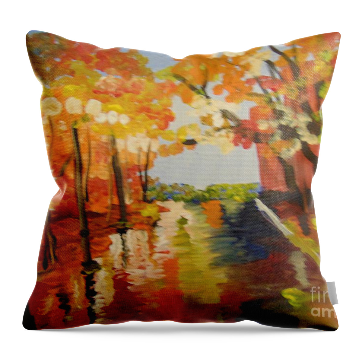 Impressionist Throw Pillow featuring the painting Rainy Fall Night by Saundra Johnson