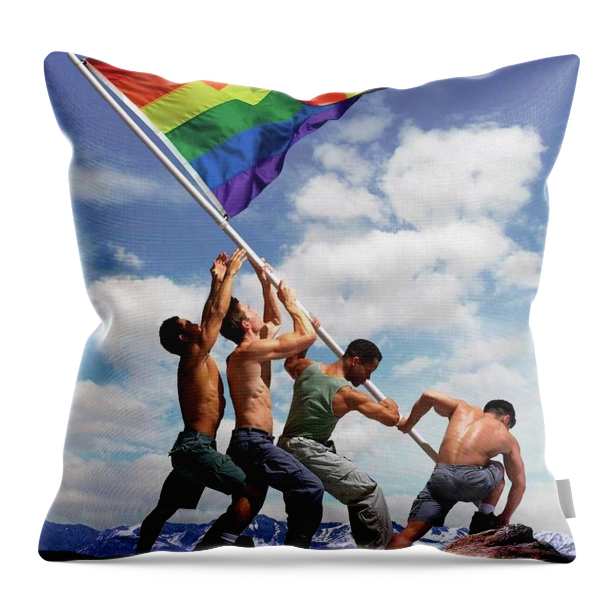 Troy Caperton Throw Pillow featuring the painting Raising the Rainbow Flag by Troy Caperton