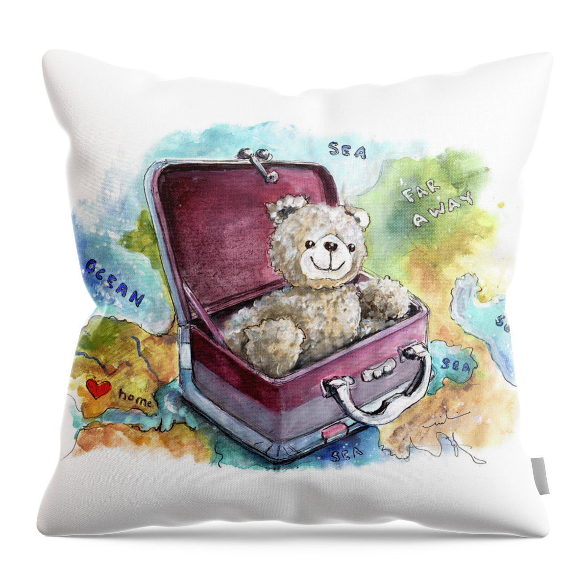 Truffle Mcfurry Throw Pillow featuring the painting Ramble The Travel Ted by Miki De Goodaboom