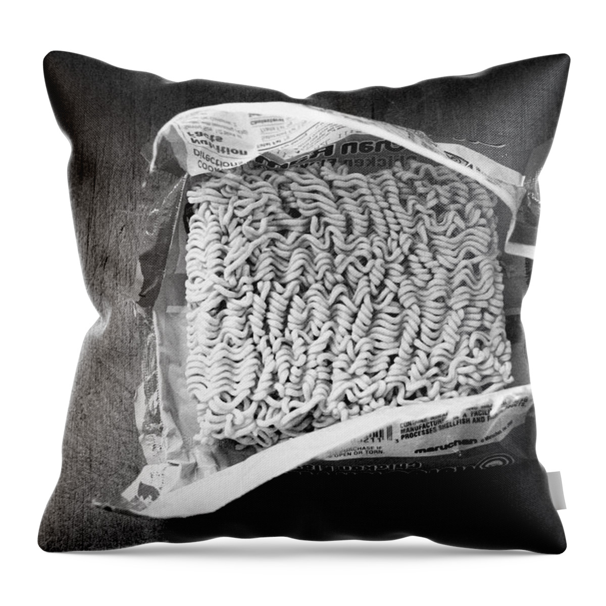 Noodles Throw Pillow featuring the photograph Ramen- Black and White Photography by Linda Woods by Linda Woods