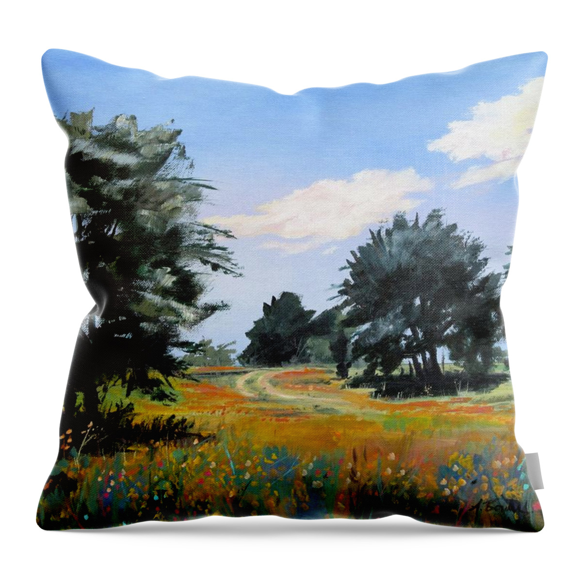 Texas Landscape Throw Pillow featuring the painting Ranch Road Near Bandera Texas by Adele Bower