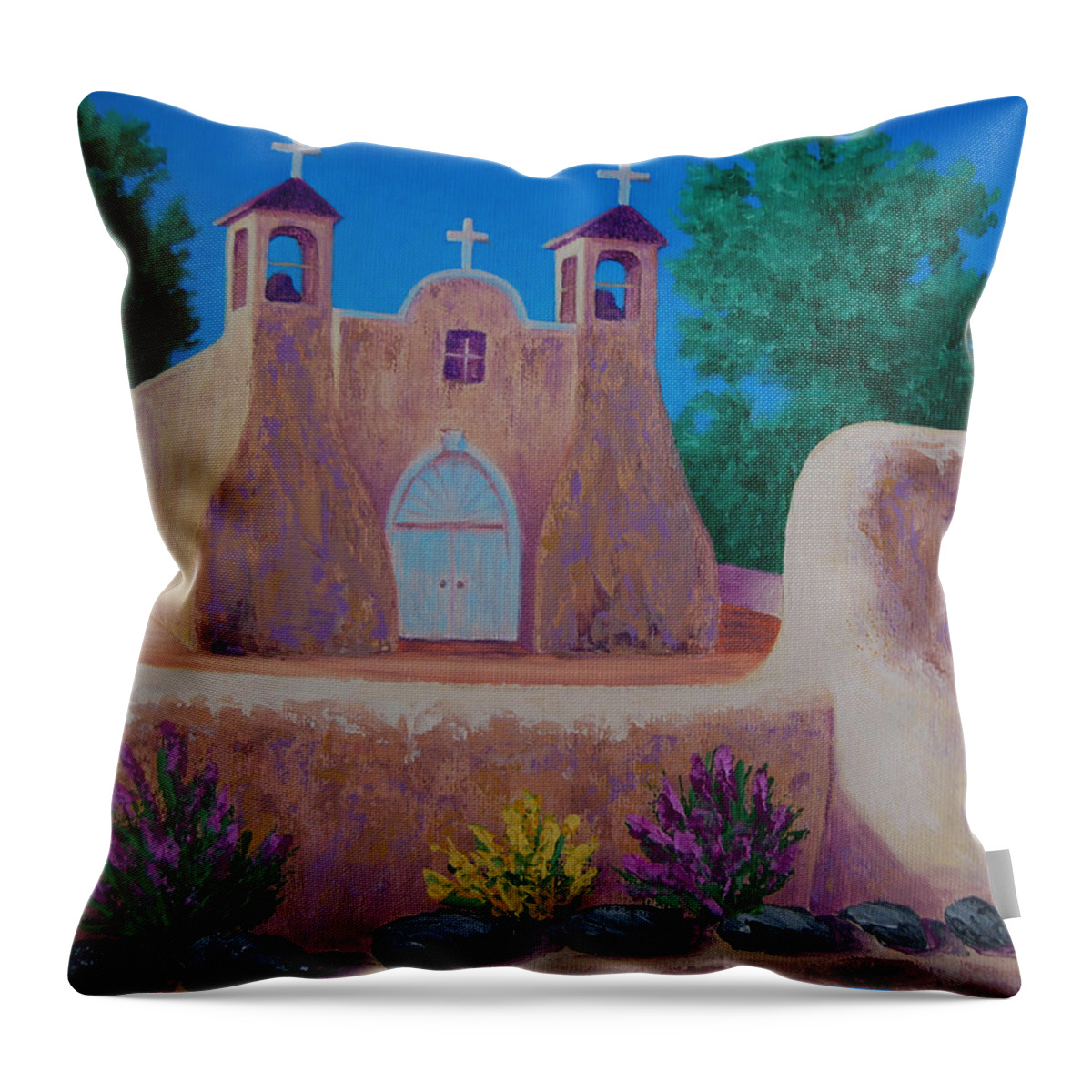 Church Throw Pillow featuring the painting Rancho De Taos II by Cheryl Fecht