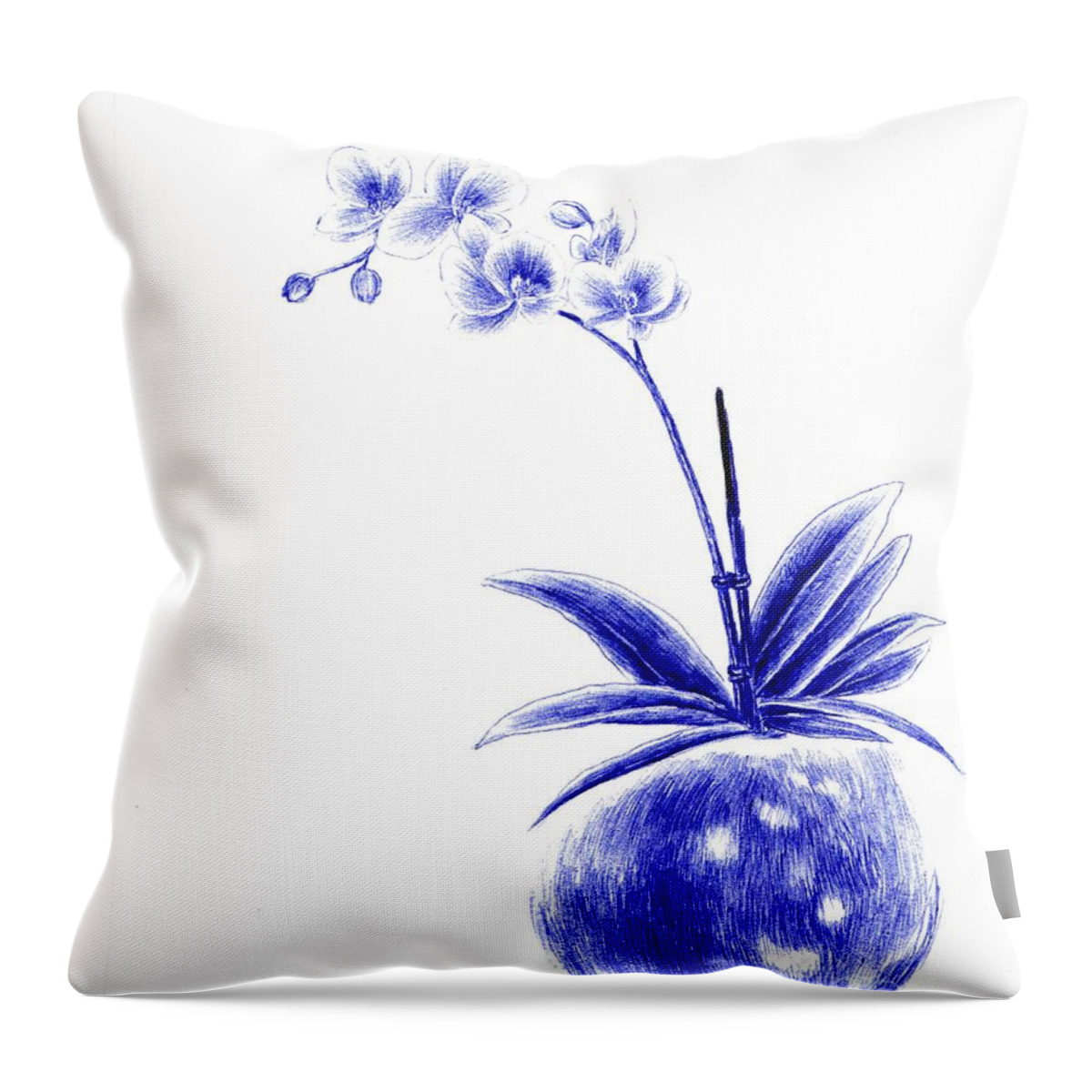 Blue Throw Pillow featuring the drawing Rare Beauty by Alice Chen