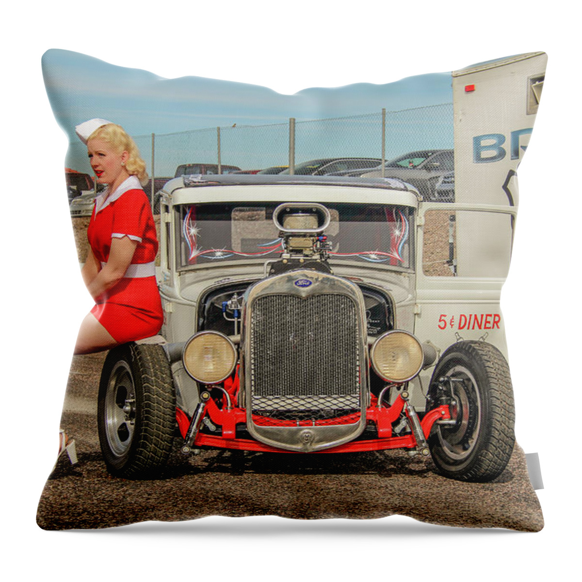 Pinup Throw Pillow featuring the photograph Ratrod pinup by Darrell Foster