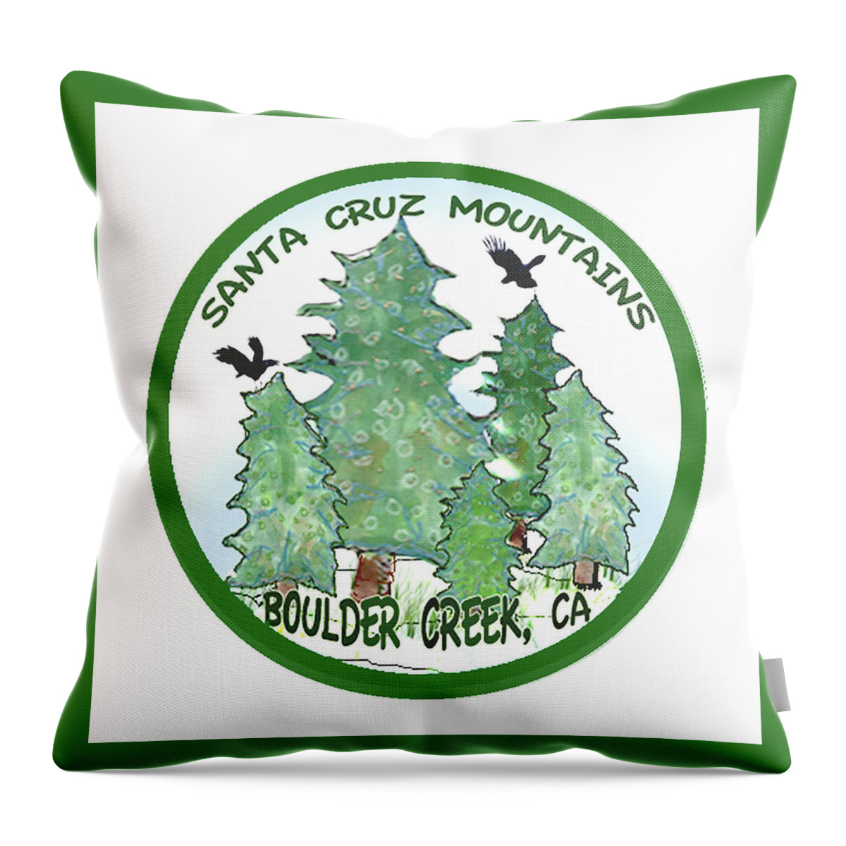 Redwood Trees Throw Pillow featuring the tapestry - textile Ravens and Redwoods by Ruth Dailey