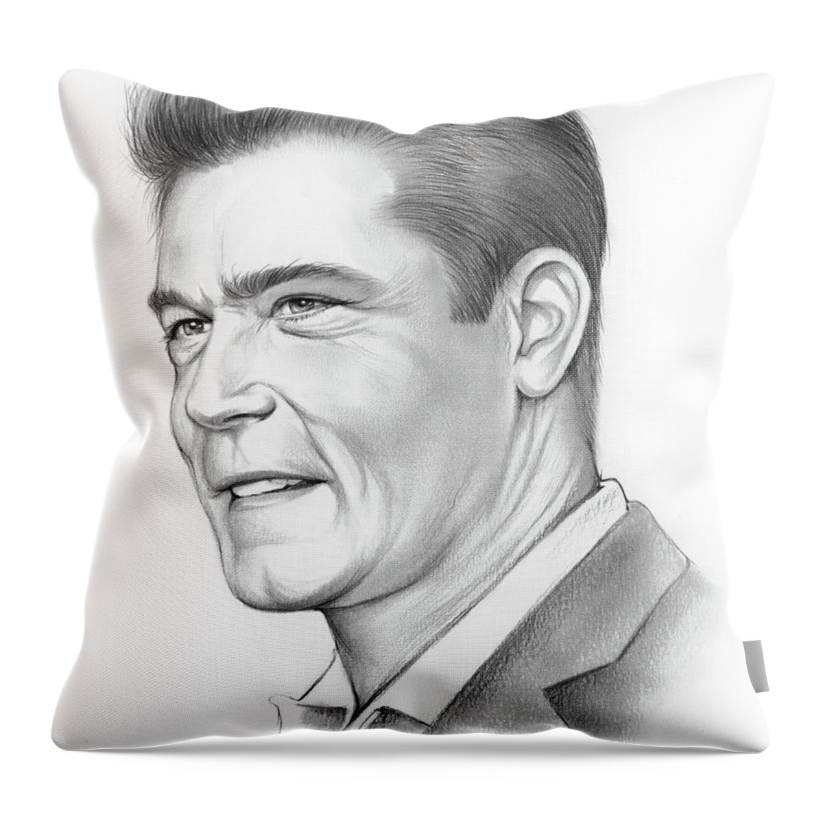 Ray Liotta Throw Pillow featuring the drawing Ray Liotta by Greg Joens