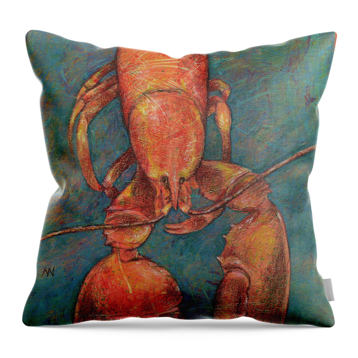 Lobster Throw Pillow featuring the mixed media Ready for Suppah by AnneMarie Welsh