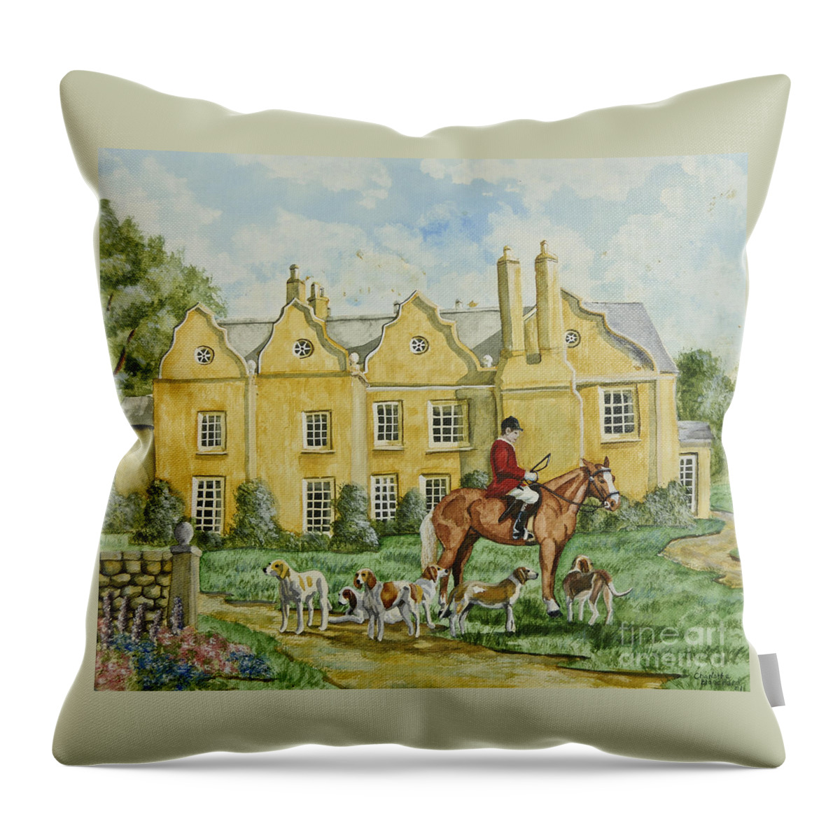 English Manor Home Throw Pillow featuring the painting Ready For The Hunt by Charlotte Blanchard