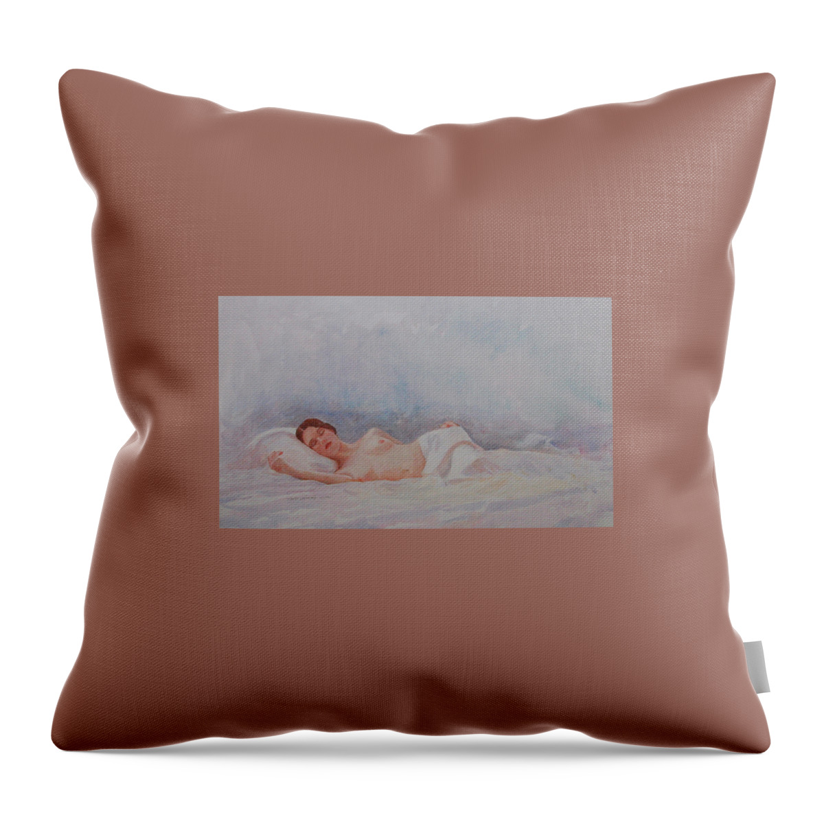 Reclining Nude Throw Pillow featuring the painting Reclining Nude 3 by David Ladmore