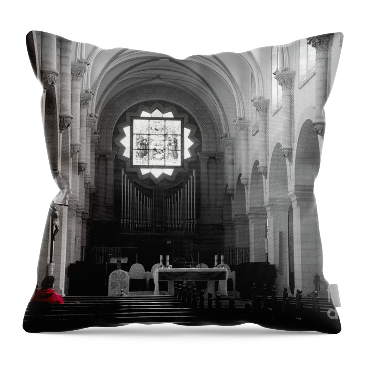 Red Throw Pillow featuring the photograph Red and Mono, Church of Bethlehem by Perry Rodriguez