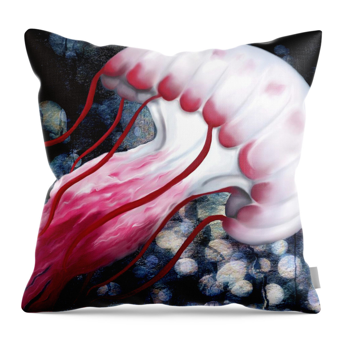 Jellyfish Throw Pillow featuring the digital art Red and White Jellyfish by Sand And Chi