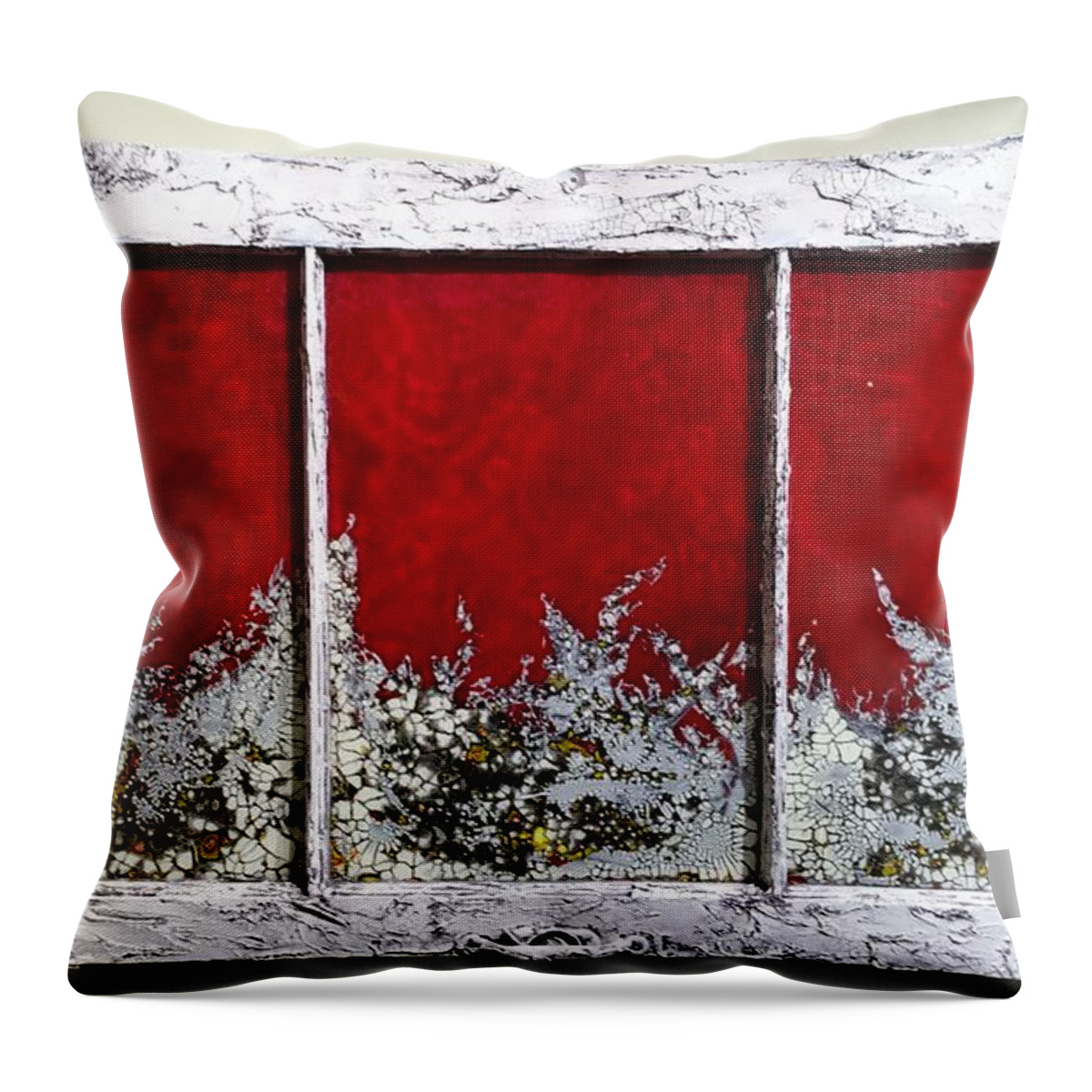 Red Throw Pillow featuring the mixed media Red and White Widow # 2 by Christopher Schranck