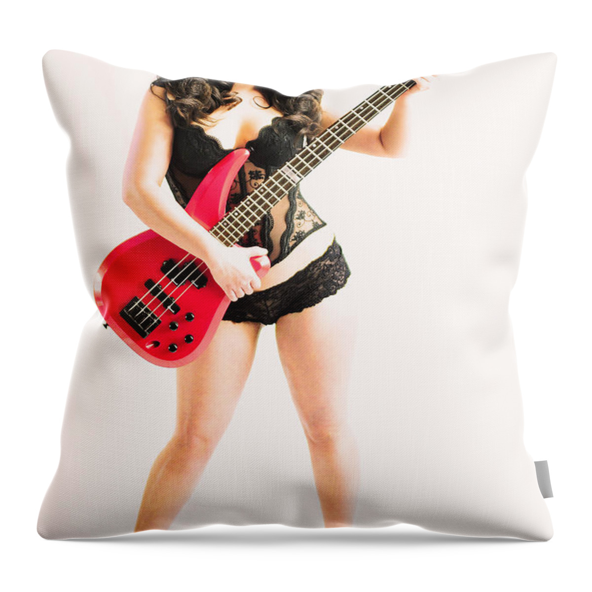 Red Throw Pillow featuring the photograph Red bass guitar by Robert WK Clark