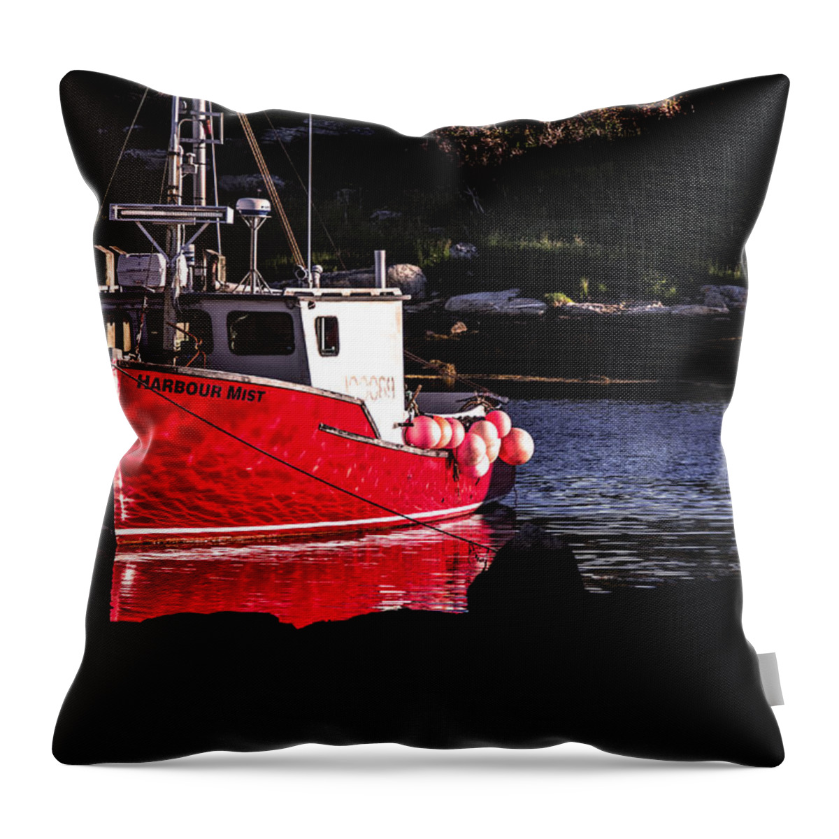 Peggy's Cove Throw Pillow featuring the photograph Red Boat at Peggy's Cove by Patrick Boening