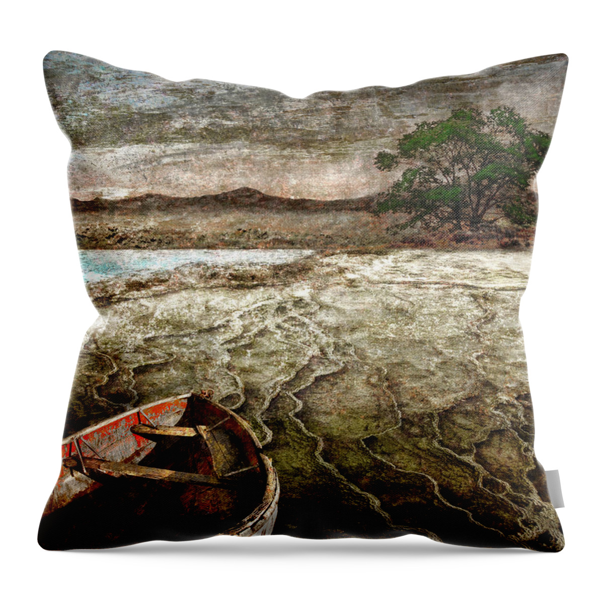 Boat Throw Pillow featuring the digital art Red Boat by Ken Taylor