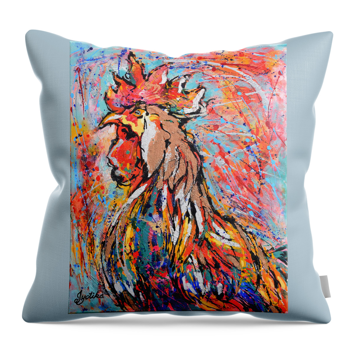 Rooster Throw Pillow featuring the painting Red Crown Rooster by Jyotika Shroff