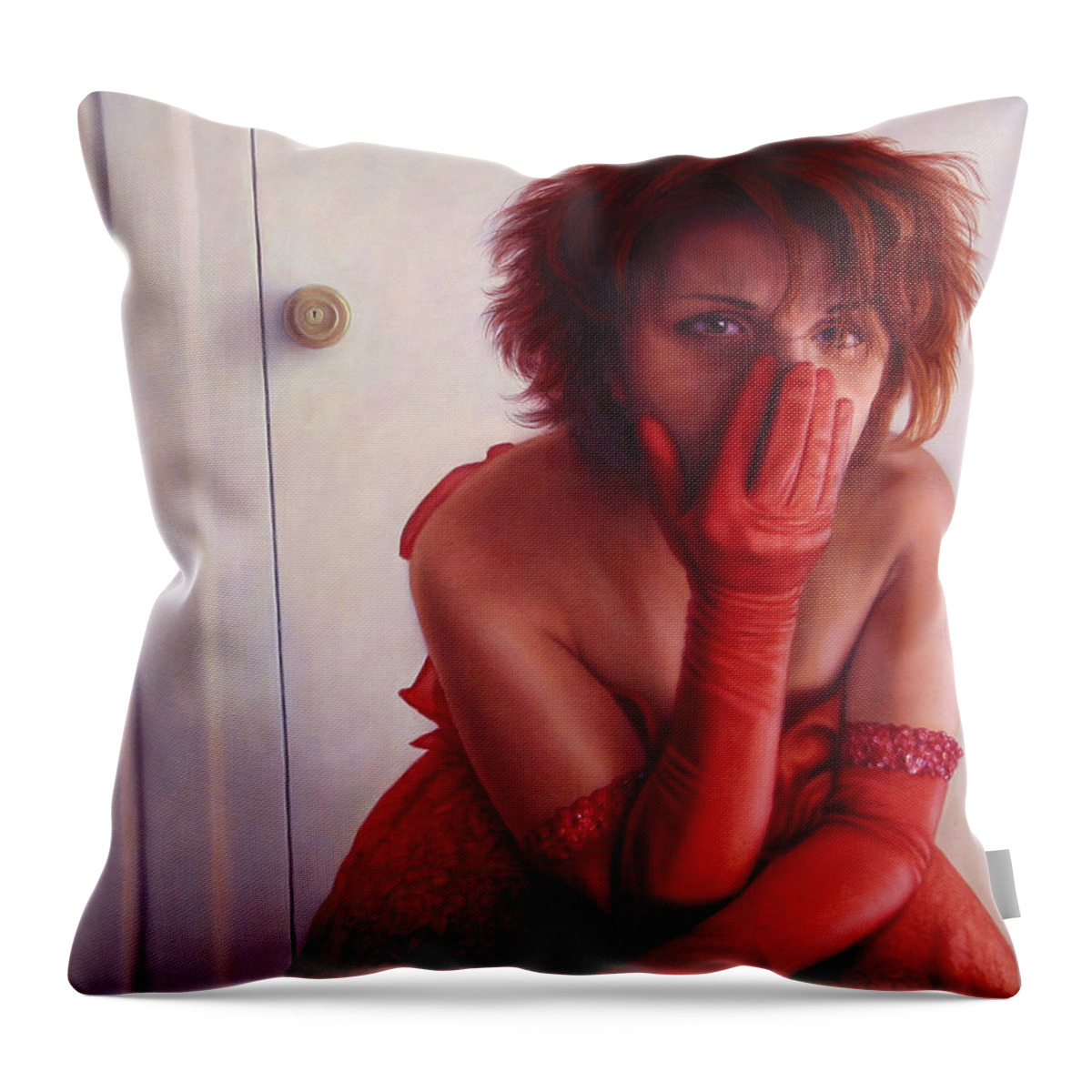 Red Throw Pillow featuring the painting Red Dress by James W Johnson