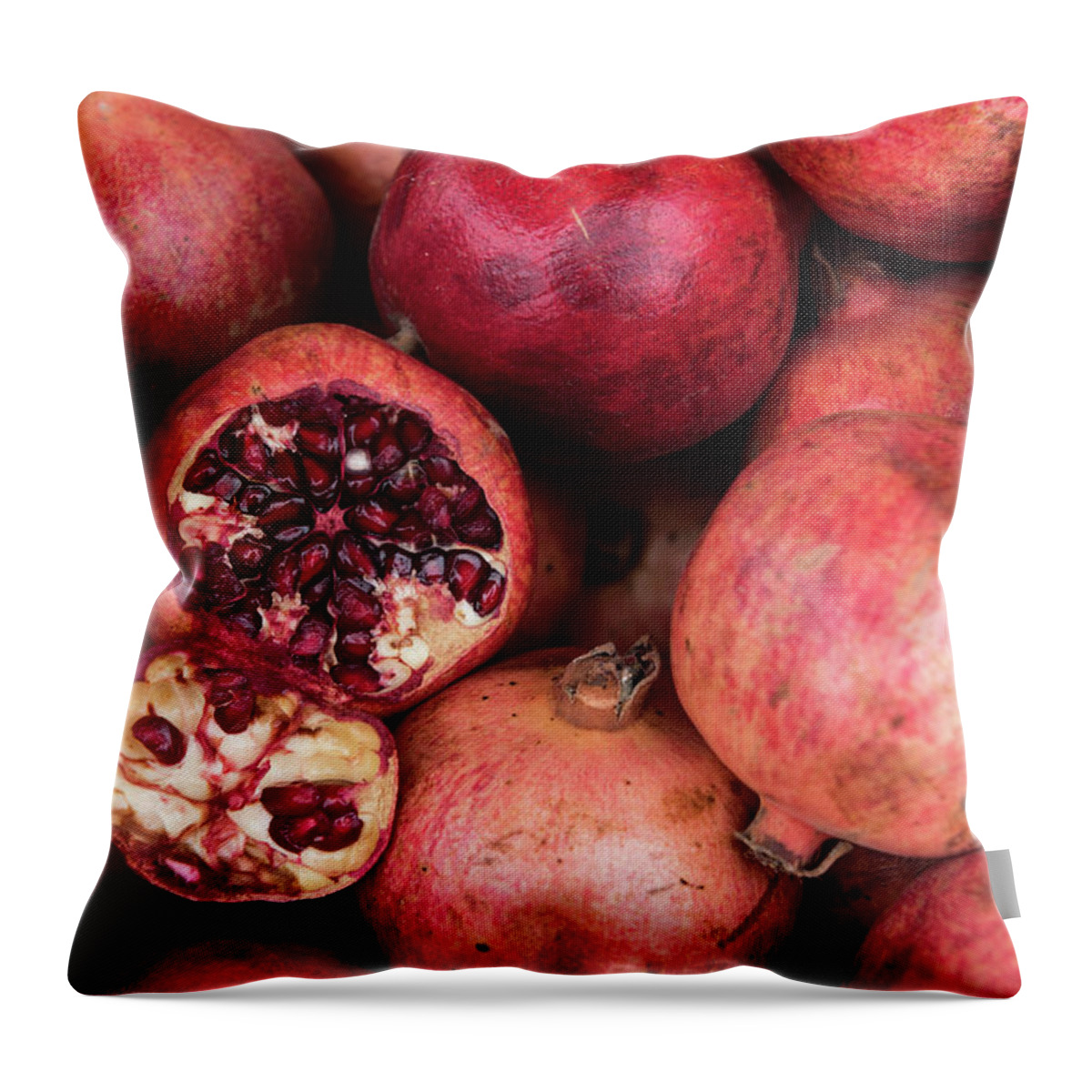 Pomegranate Throw Pillow featuring the photograph Red fresh Pomegranate fruits by Michalakis Ppalis