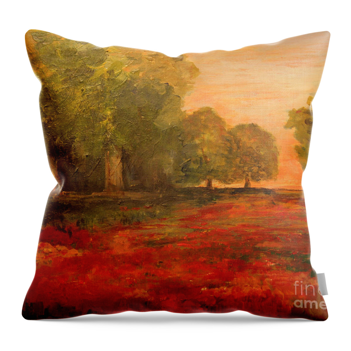Landscape Throw Pillow featuring the painting Red Glow in the Meadow by Julie Lueders 