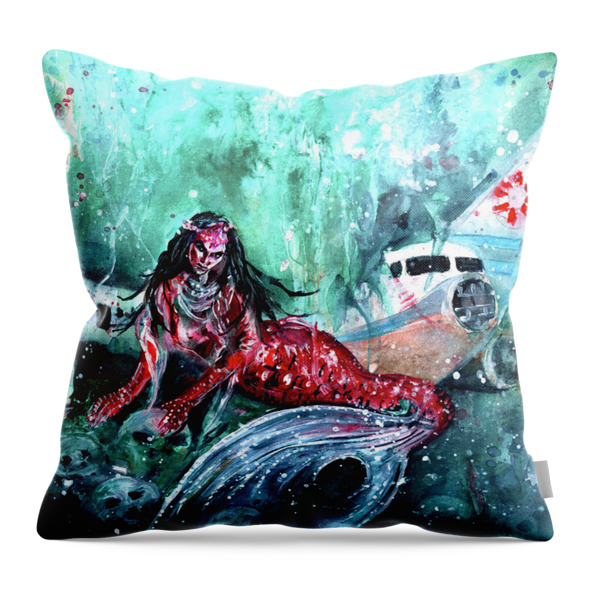 Into Deep Throw Pillow featuring the painting Red Jean by Miki De Goodaboom