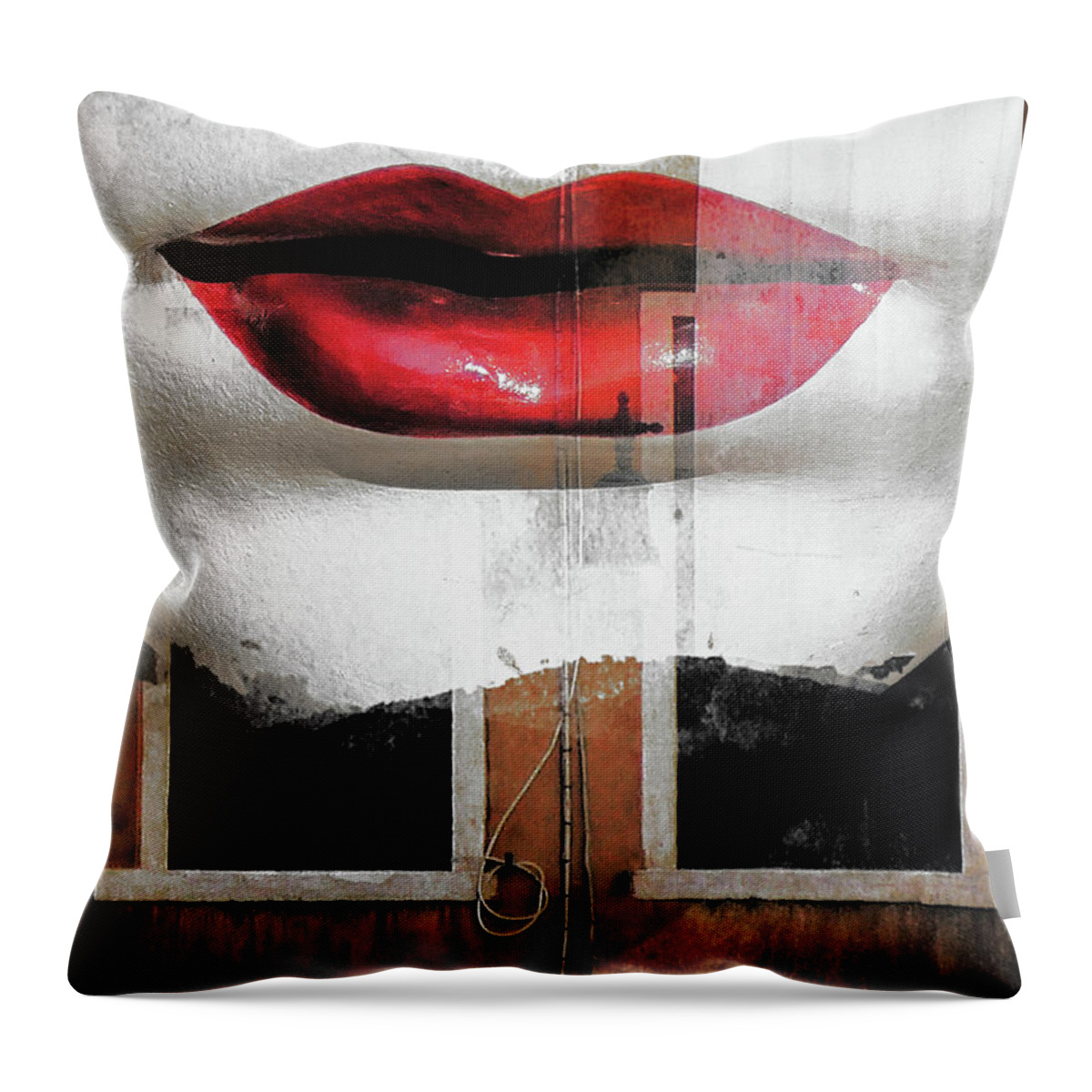Lips Throw Pillow featuring the photograph Red lips and old windows by Gabi Hampe