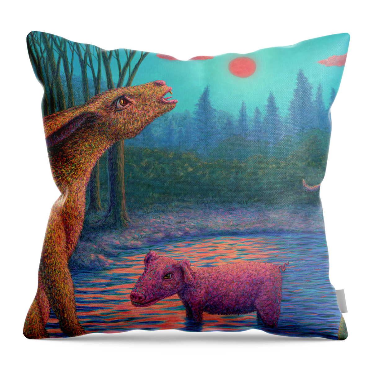 Red Moon Throw Pillow featuring the painting Red Moon Rising by James W Johnson